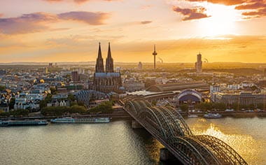 Views across Cologne with Cologne Cathedral and the Rhine